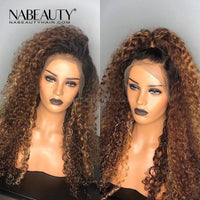 Natural Curly Ombre Color Brazilian Vrigin Hair Lace Wig 13*6 Lace Front Human Hair Wigs Pre Plucked Bleached Knots