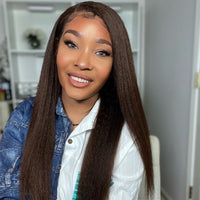 Brown Kinky Straight | Kinky Edges Pre Plucked 13x6 Crystal Lace Front Wigs [GWE13]