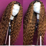 Natural Curly Ombre Color Brazilian Vrigin Hair Lace Wig 13*6 Lace Front Human Hair Wigs Pre Plucked Bleached Knots