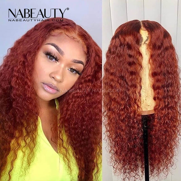 Ginger Orange Deep Curly Lace Front Human Hair Wig Pre Plucked Brazilian Vrigin Hair