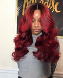 Body Wave 1b/99J Colored Lace Front Human Hair Wigs Ombre Burgundy Pre Plucked Brazilian Hair