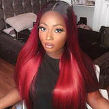 1B/99J Lace Front Human Hair Wigs ST Brazilian Vrigin Hair 1B/Burgundy Pre Plucked Colored Human Hair Wigs