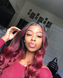 Body Wave 1b/99J Colored Lace Front Human Hair Wigs Ombre Burgundy Pre Plucked Brazilian Hair