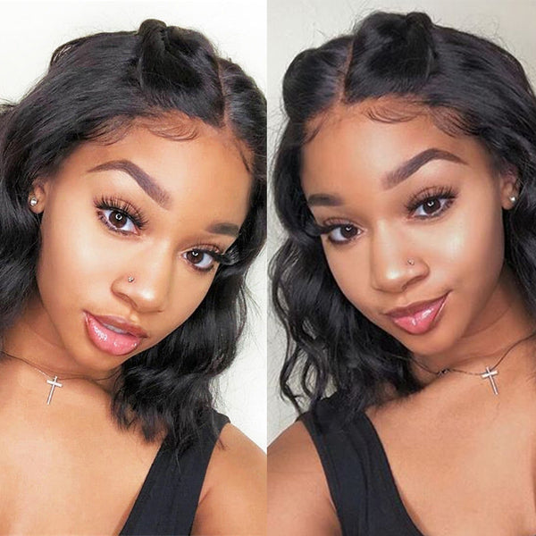 Wavy Bob Lace Front Human Hair Wigs Natural Wave Middle Part Lace Front Wigs Pre Plucked Hairline