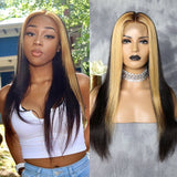 Ombre Highlight Wig Brazilian Straight Lace Front Human Hair Wigs Pre Plucked With Baby Hair