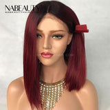 1B/99j Burgundy Bob Wigs Brazilian Straight Lace Front Human Hair Bob Wigs