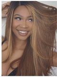 Highlight Ombre Color Lace Front Human Hair Wigs Baby Hair 13X6 Straight Brazilian Virgin Hair