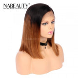 Ombre Brown 1b/30 13*6 Lace Front Human Hair Wig Straight Bob Pre Plucked Hair Line Brazilian Hair Bleached Knots