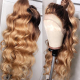 Honey Blonde 1B/27 Loose Wave Lace Front Human Hair Wigs With Baby Hair Pre Plucked Bleach Knots