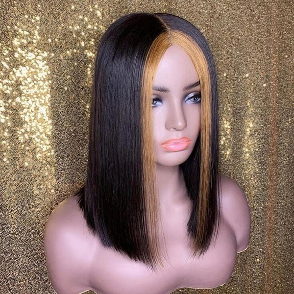 Honey Blonde Highlight Straight Bob 13*6 lace front Human Hair Wigs Ombre Colored Prepluck With baby hair